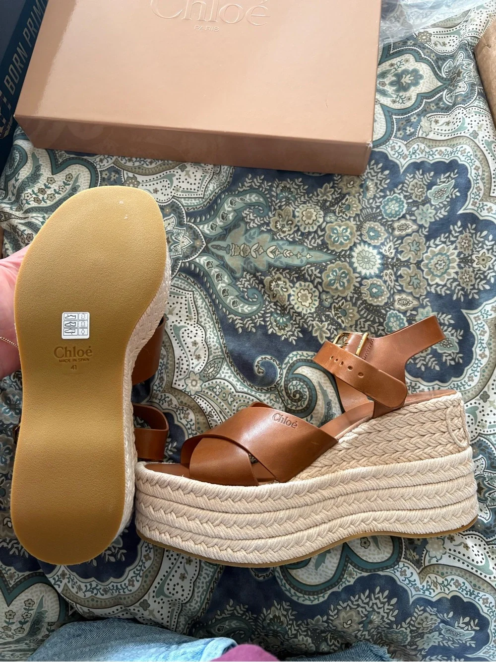 Chloe Brown Leather Platform Espadrille Sandals